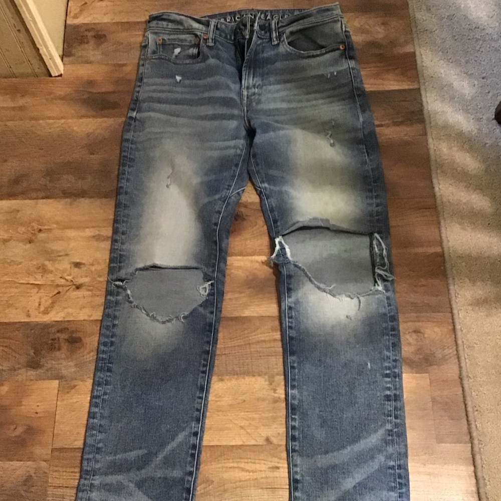 American Eagle Outfitters Distressed Skinny Jeans in Blue
